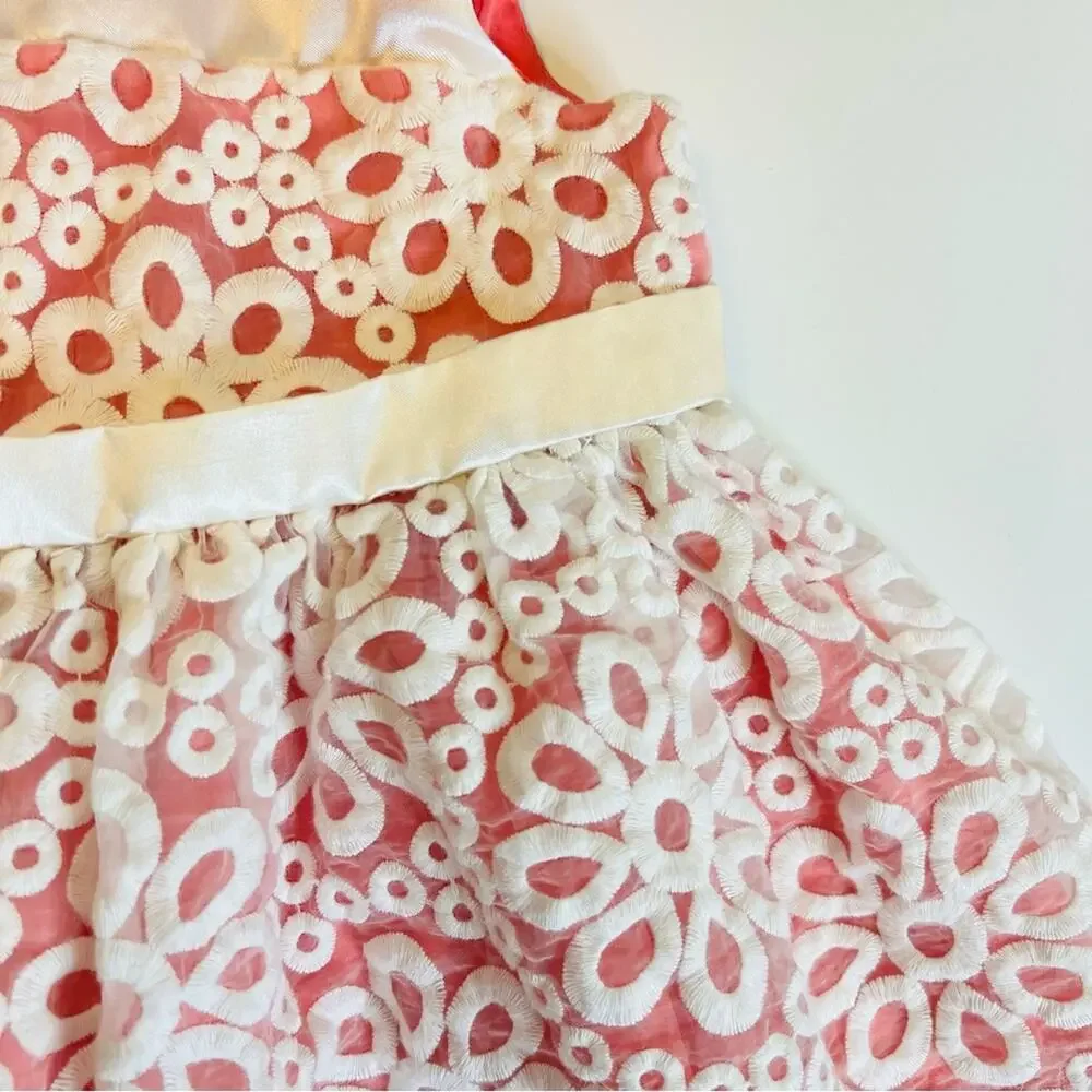 Gymboree white floral embroidered lace satin pink sleeveless dress